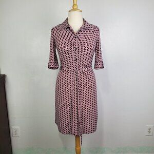 Laundry by Shelli Segal Retro Geometric Button Front Belted Shirt Dress Size 14